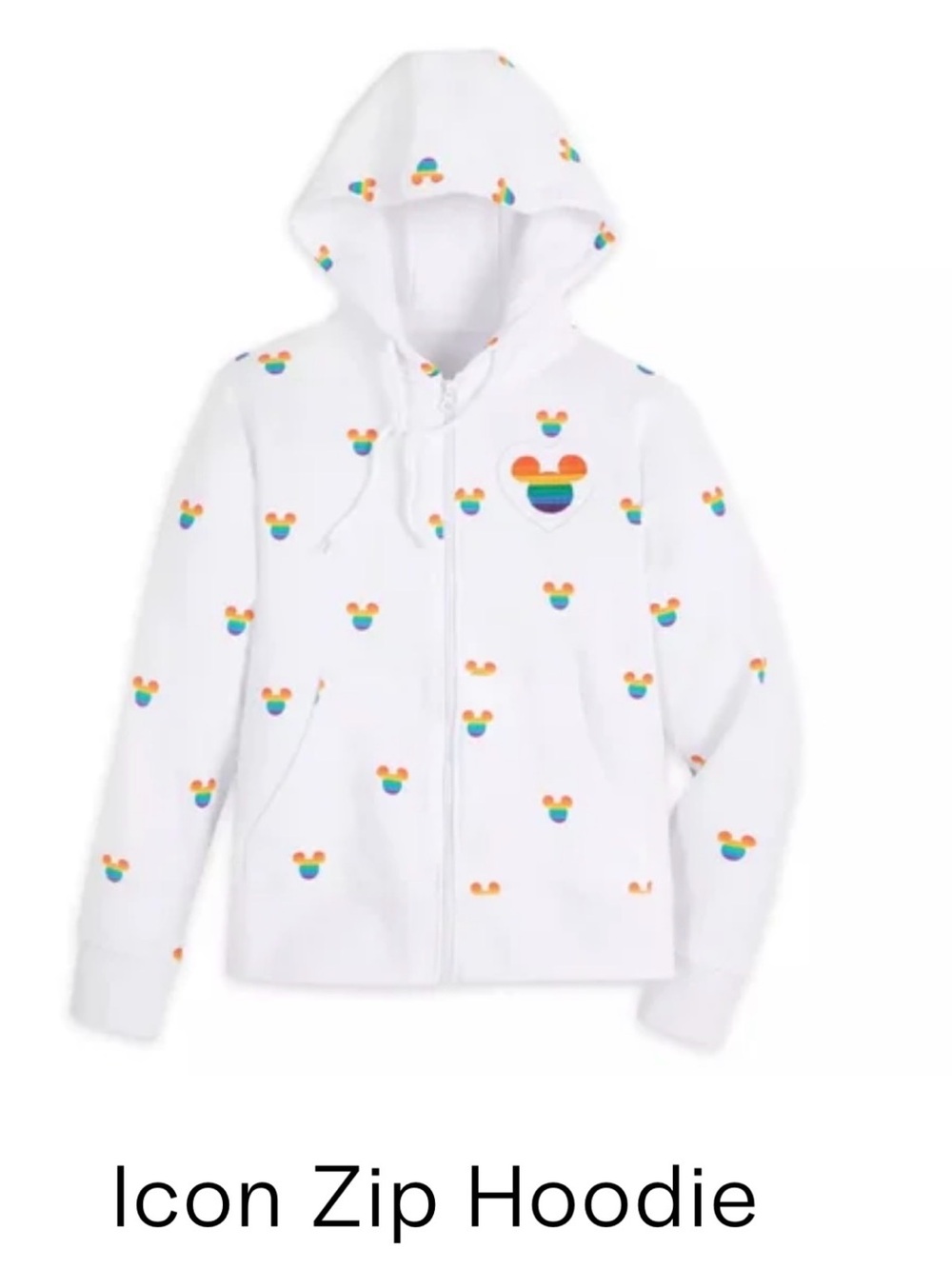 Women’s Disney Pride Collection White Icon Zip Hoodie with Rainbow Print Adult S